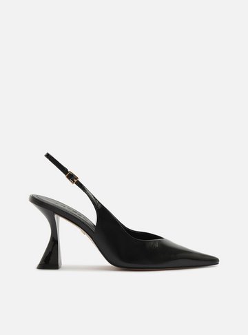 Arezzo — Scarpin Preto Couro Salto Alto Bico Fino