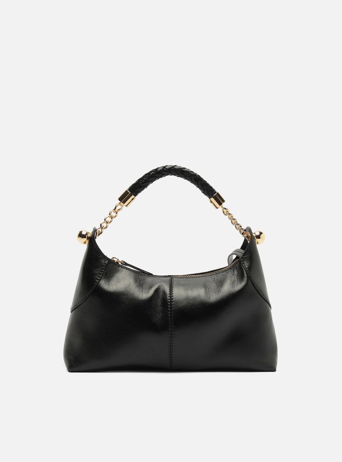 Bolsa Tiracolo Preta Couro Média Alça Metais