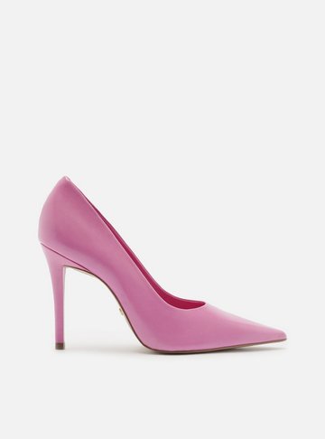 Scarpin Rosa Couro Salto Alto Fino Monocolor