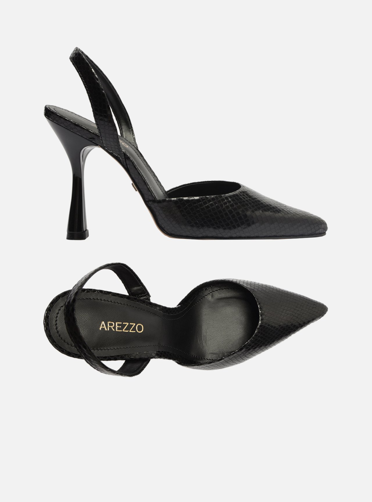 Scarpin Preto Snake Bico Fino Aberto Tira — foto 5