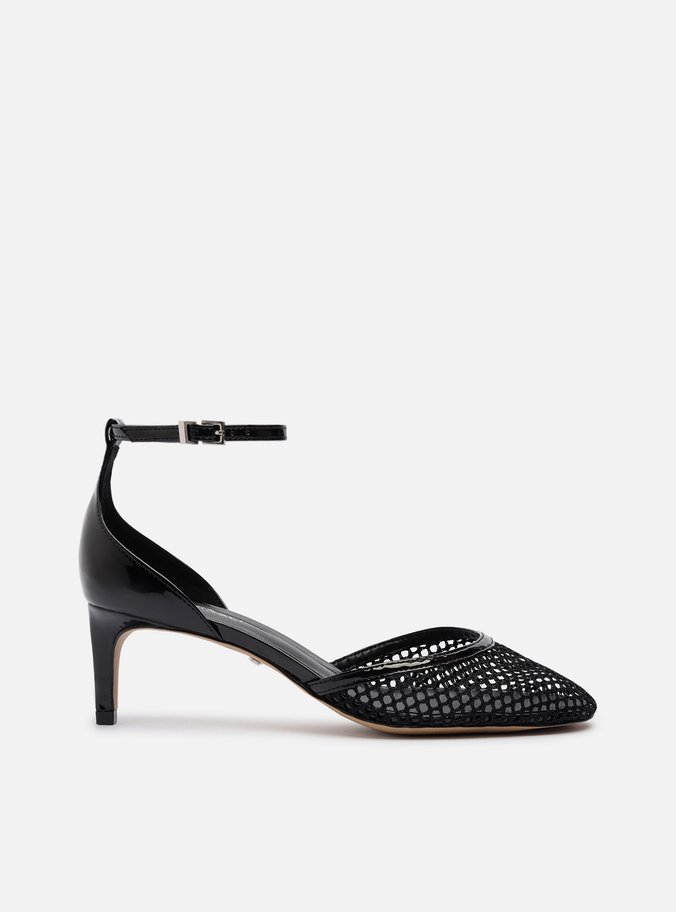 Scarpin Preto Salto Baixo Fino Aberto Tela