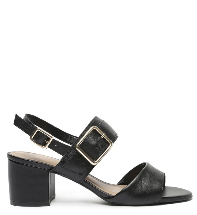 Sandália Couro Preto Fivela