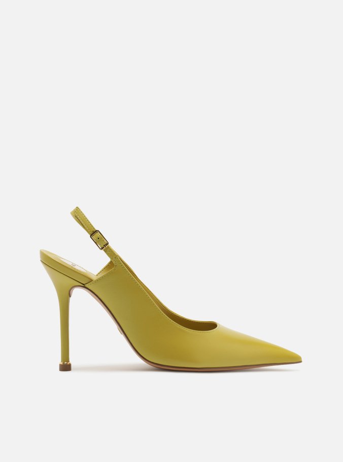 Scarpin Verde Couro Salto Fino Slingback