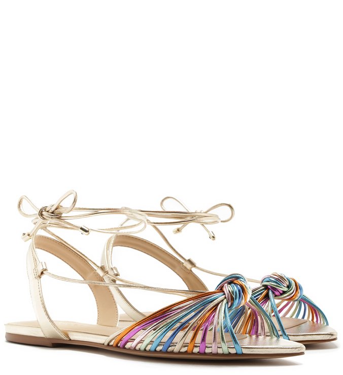 Sandália Rasteira Metal Nó Amarração Platino e Colorida | Arezzo – Arezzo  Dom Pedro | Galleria