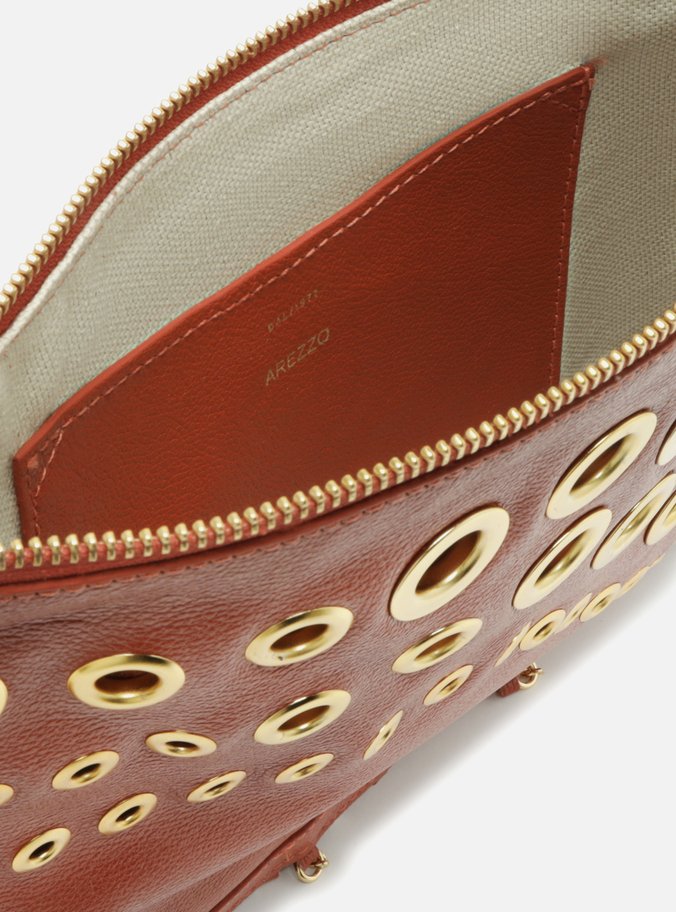 Clutch Laranja Couro Média Franjas Ilhoses