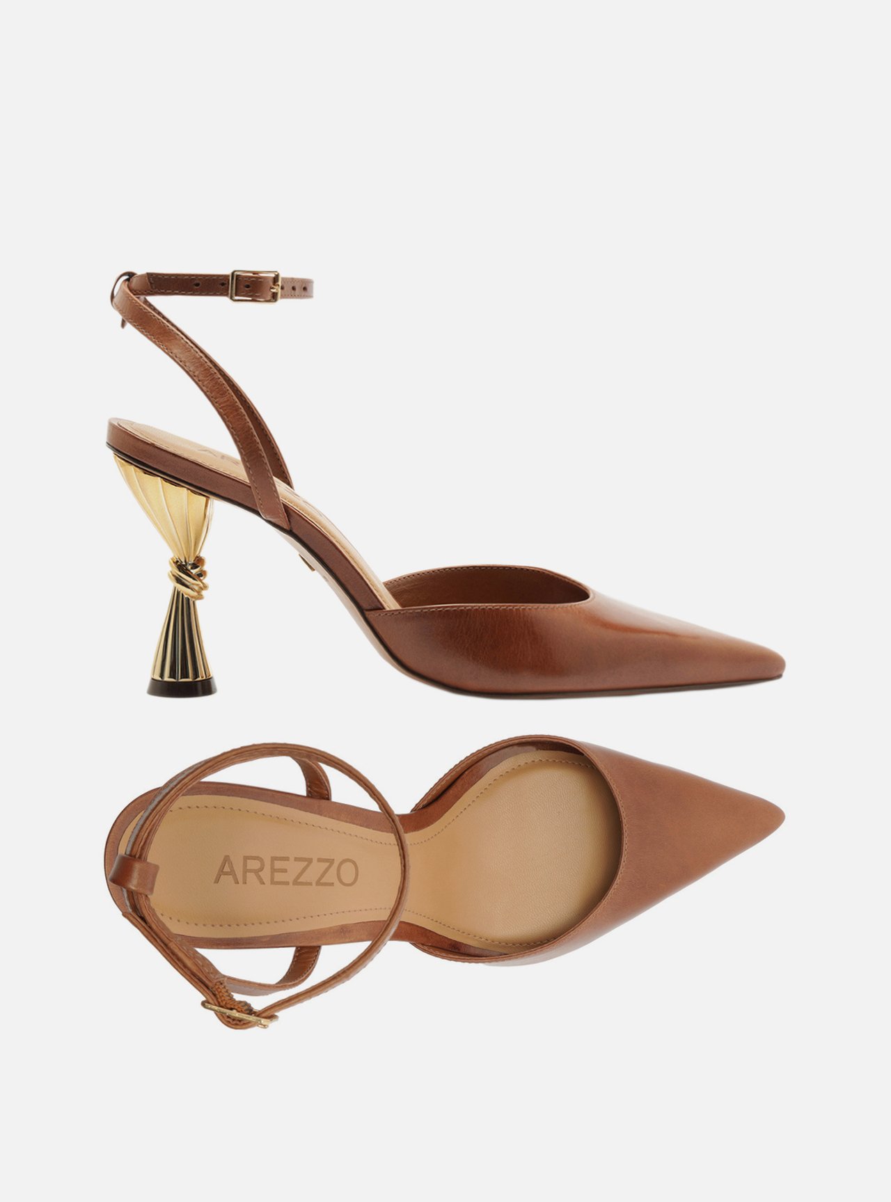 Scarpin Marrom Couro Salto Geométrico Slingback — foto 5