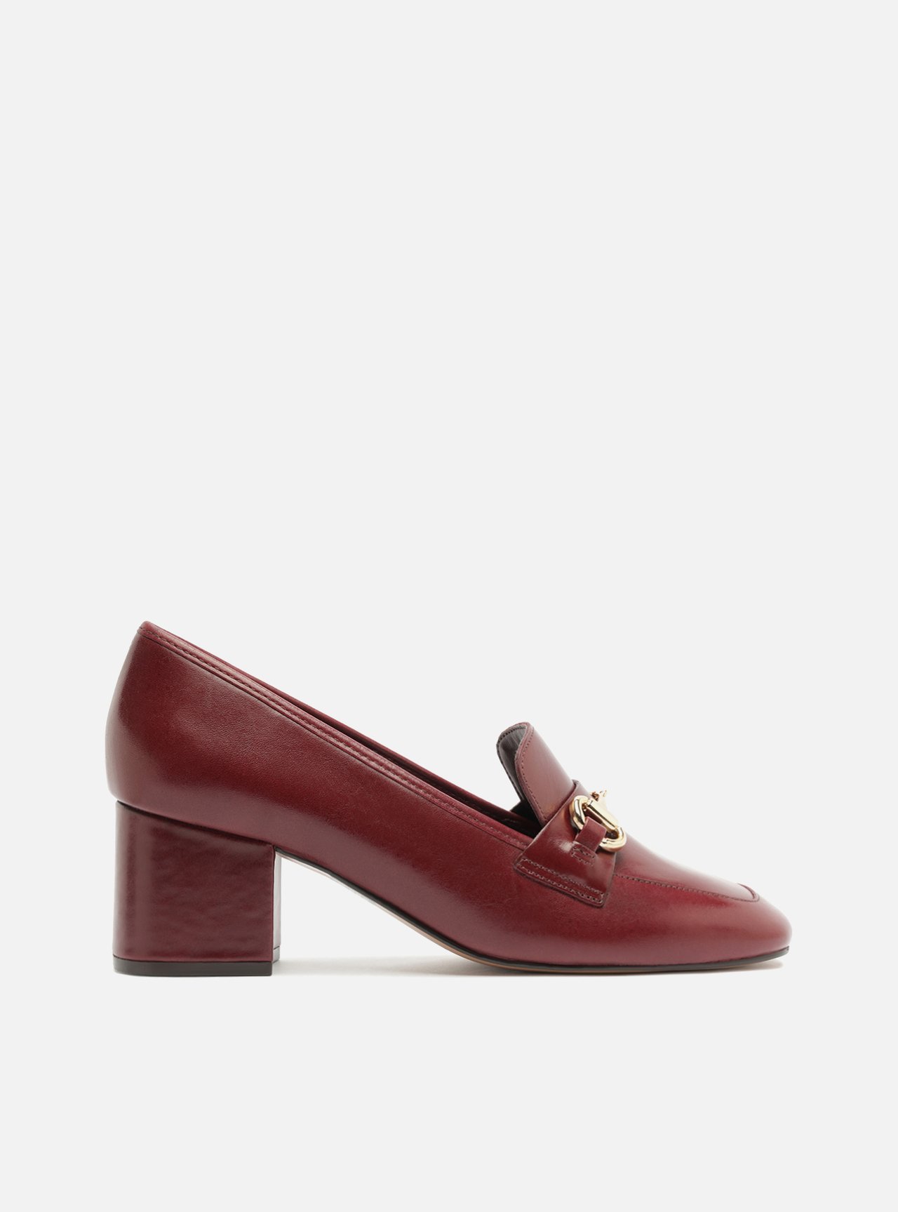 Loafer Bordô Couro Salto Bloco Bridão — foto 1
