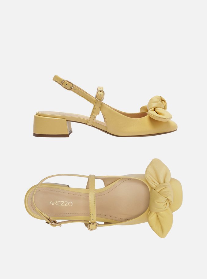 Sapato Boneca Amarelo Couro Salto Bloco Laço