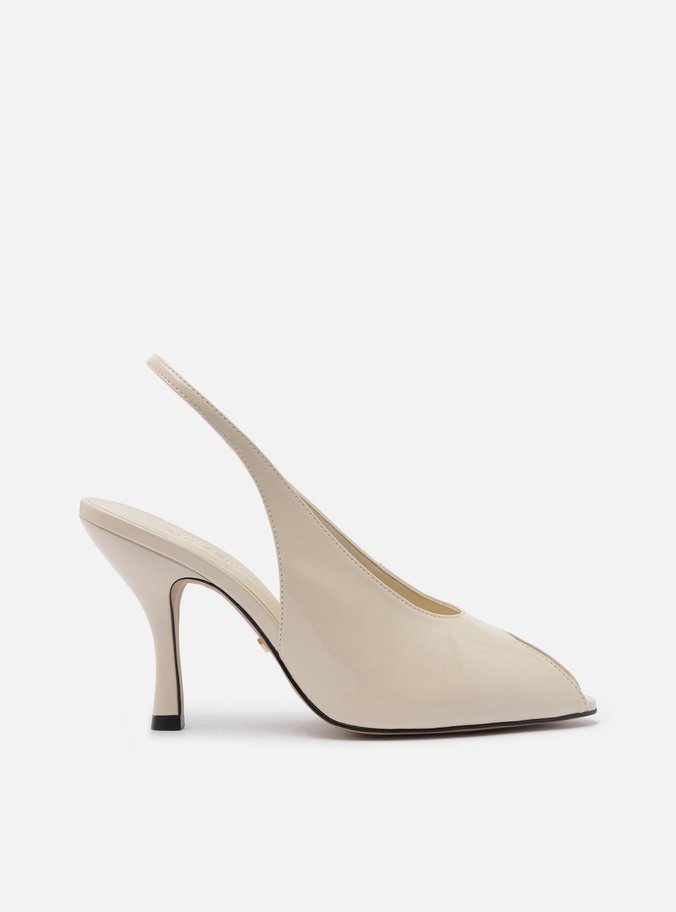Peep Toe Branco Verniz Salto Alto Slingback