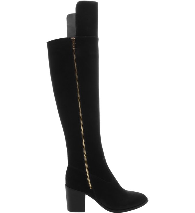 Bota Over the Knee Zíper Dourado Preta
