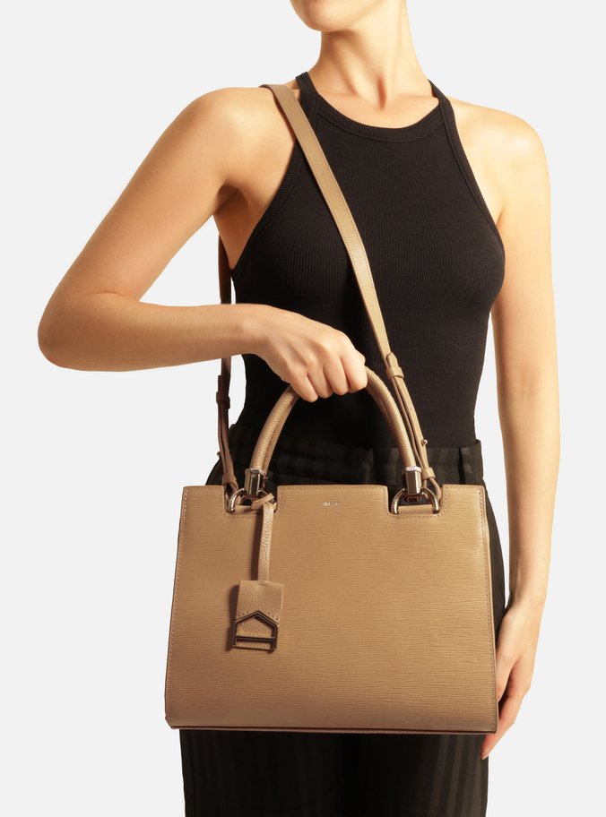 Bolsa Tote Bege Couro Abraccio Grande