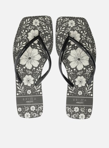 Chinelo de Dedo Preto Flat Brizza Estampa Flores