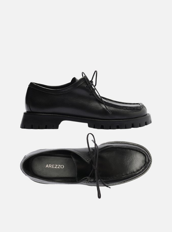 Mocassim Preto Couro Tratorado Amarração Siena