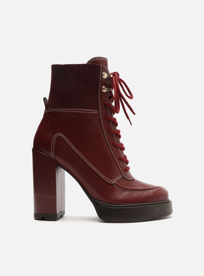 Bota Vermelha Cano Curto Amarração Knit