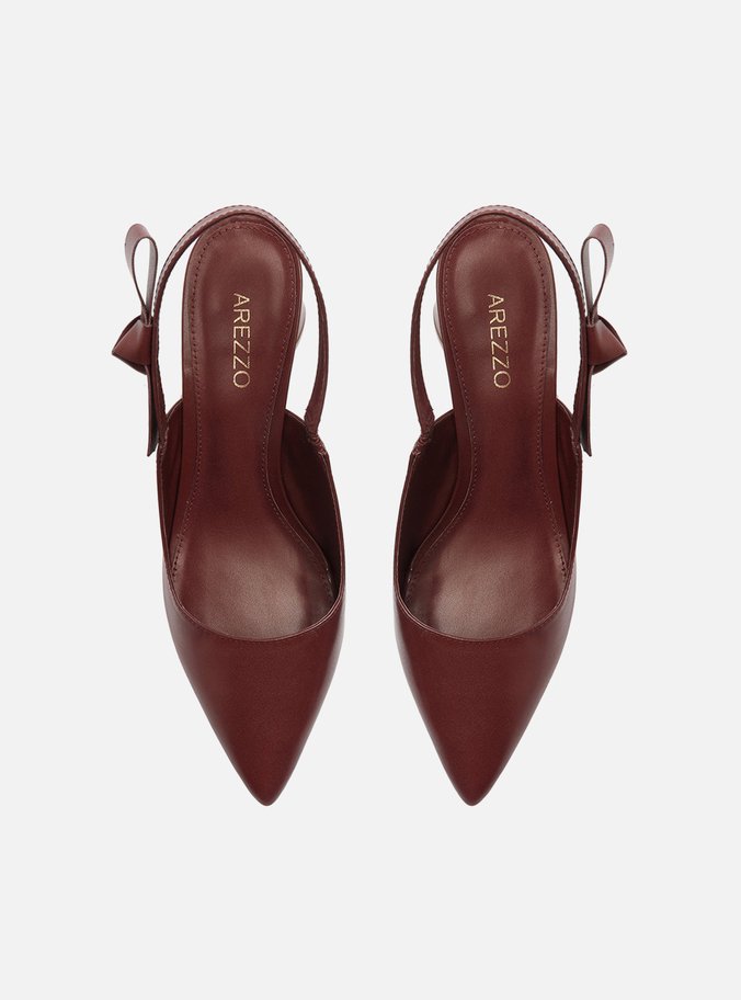 Scarpin Vermelho Couro Bloco Slingback Laço