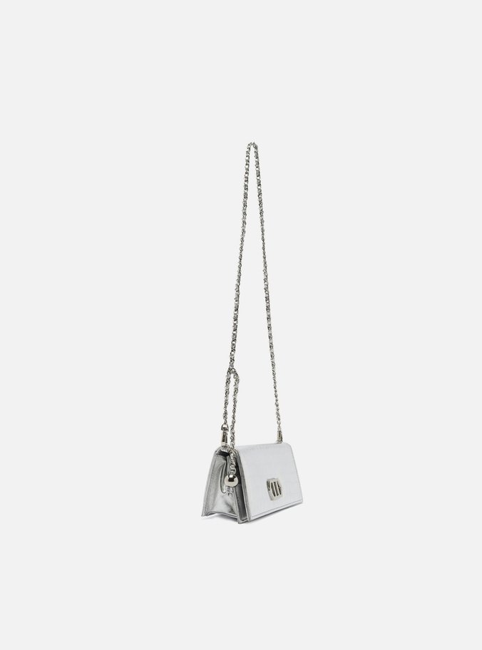 Clutch Prata Couro Croco Pequena Metal