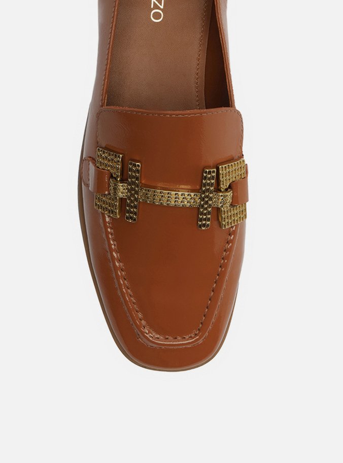 Mocassim Marrom Couro Shine Metal