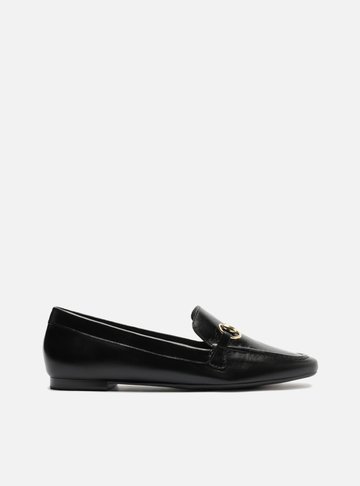 Mocassim Preto Couro Bico Quadrado Bridão