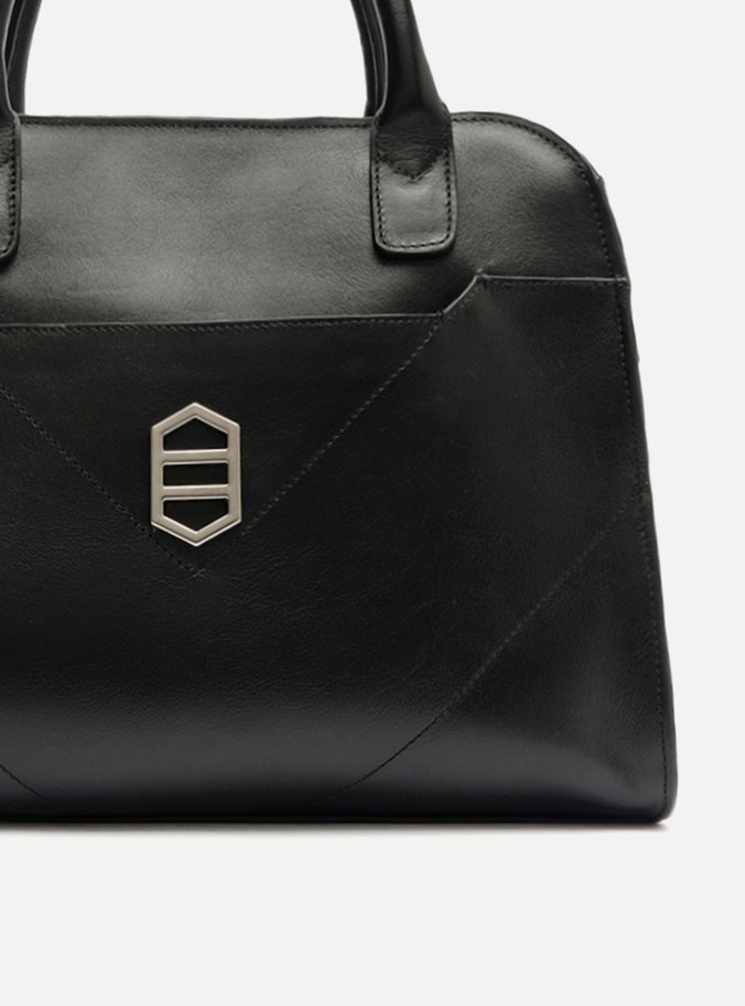 Bolsa Tote Preta Couro Recortes Média