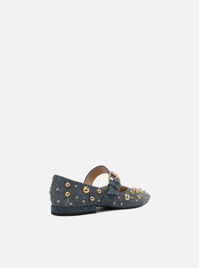 Sapatilha Boneca Azul Jeans Bico Fino Amelie