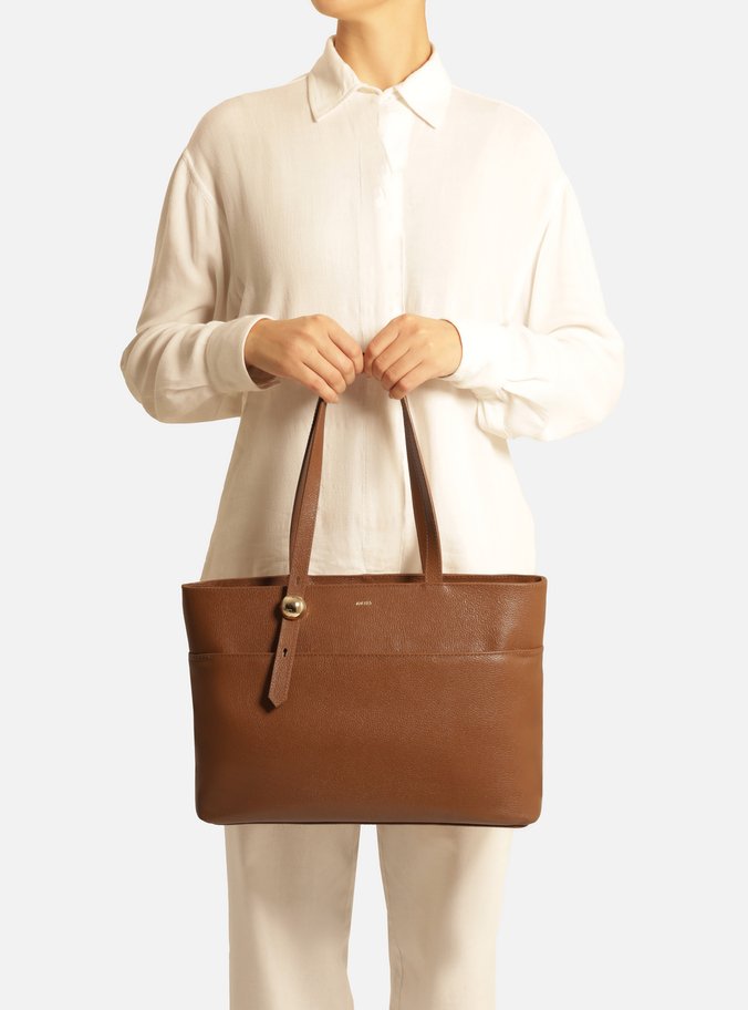 Bolsa Shopping Marrom Couro Grande Metal Bold