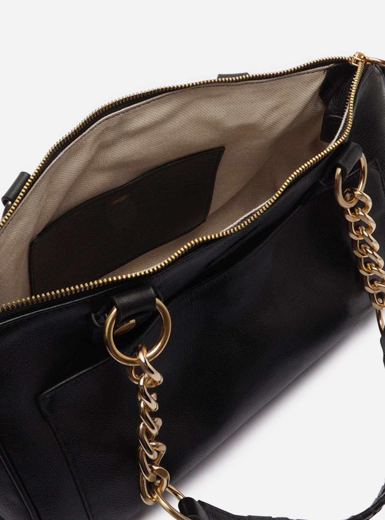 Bolsa Tote Preta Couro Grande Alças Bolso — foto 4