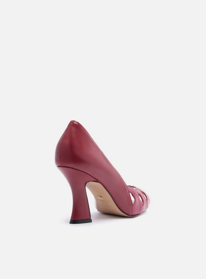 Peep Toe Rosa Couro Salto Médio Recortes