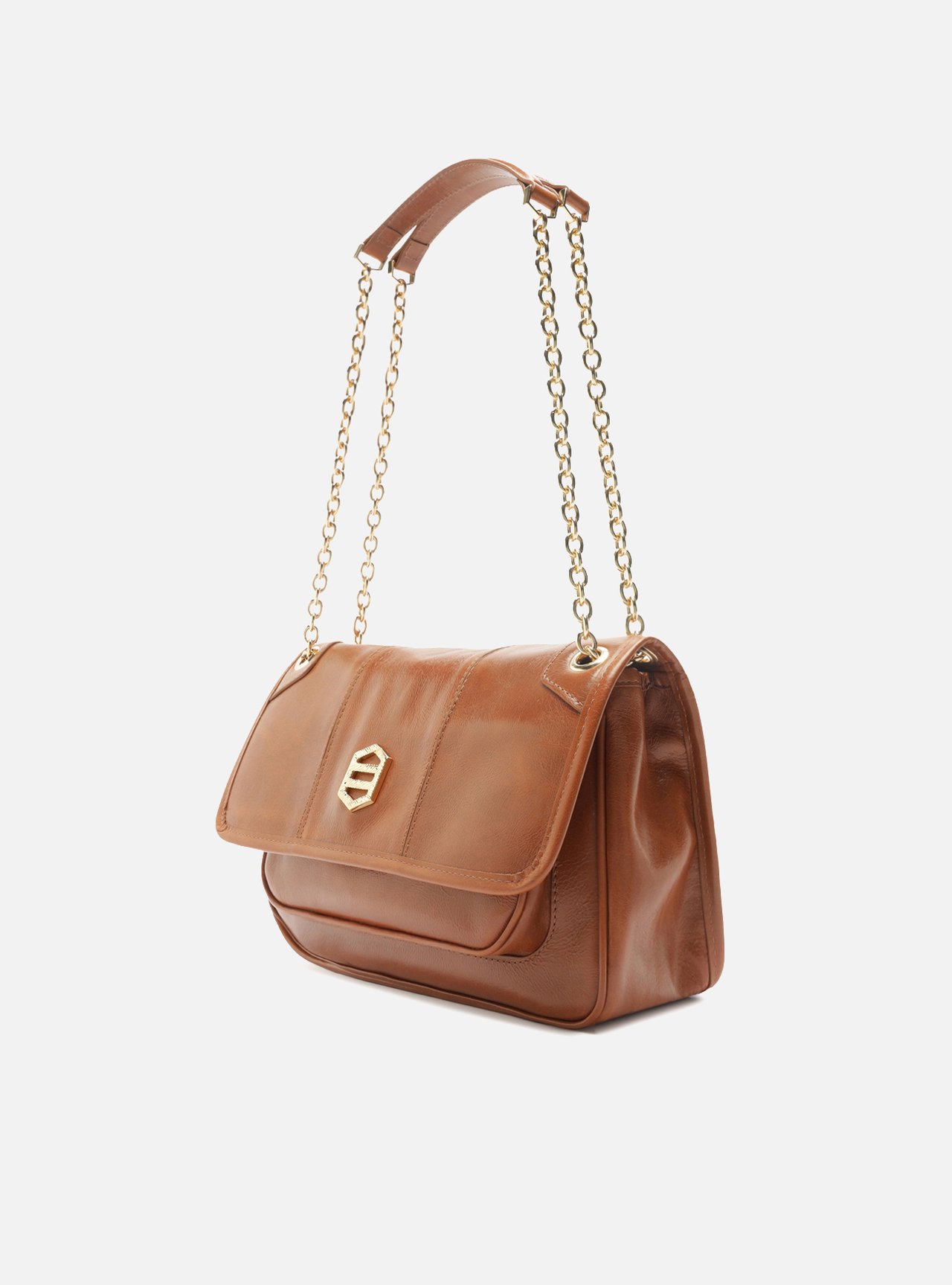 Bolsa Tiracolo Marrom Couro Média Alça Corrente — foto 2