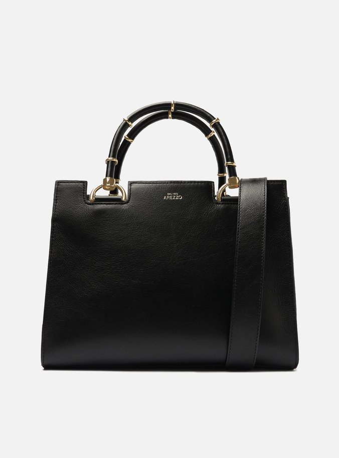 Bolsa Tote Preta Couro Abbraccio Gold Grande