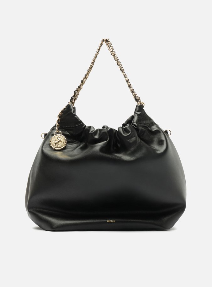 Bolsa Hobo Preta Couro Grande Amarração Corrente