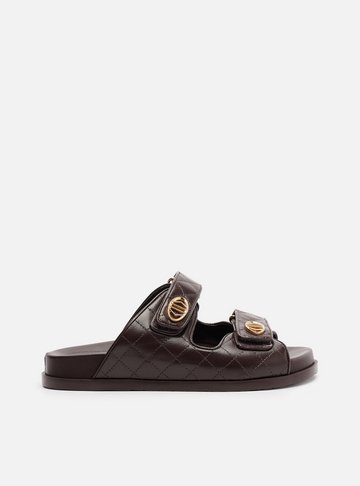 Sandália Papete Marrom Couro Matelassê Velcro