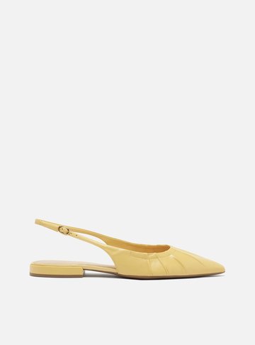Sapatilha Amarela Couro Bico Fino Slingback
