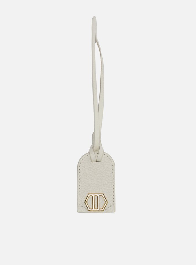 Bag Charm Branco Couro Metal ID Grande