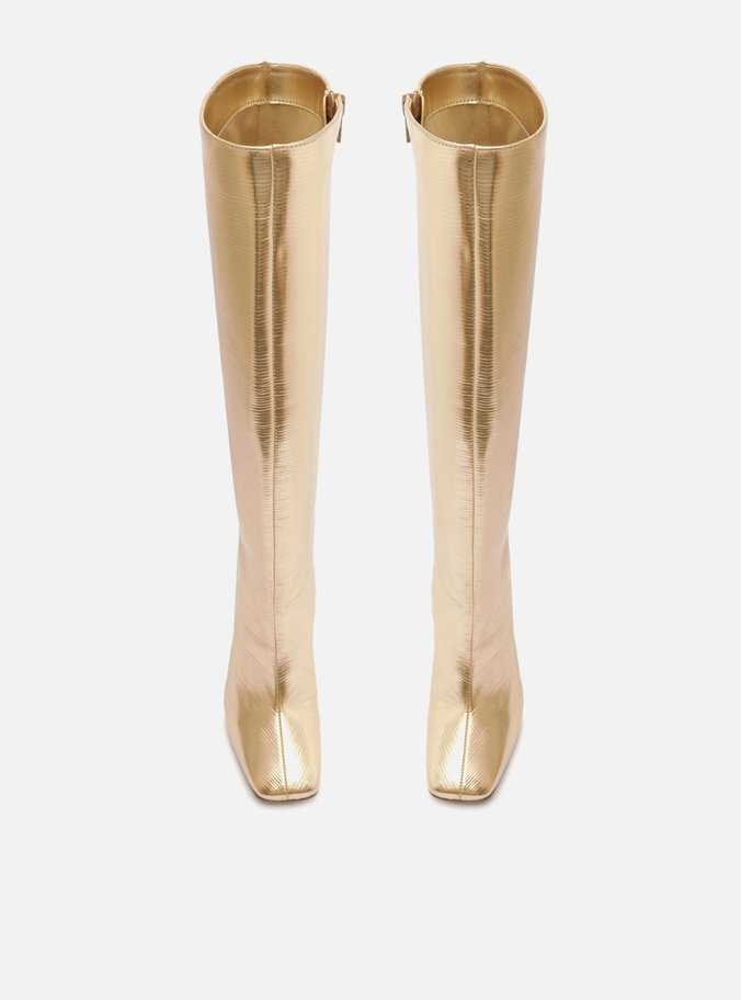 Bota Dourada Cano Longo Bico Quadrado Hailey