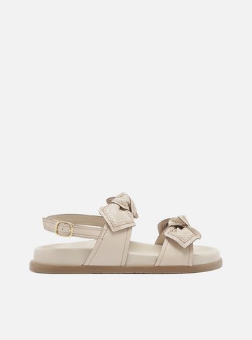 Sandália Rasteira Branca Couro Flatform Laços