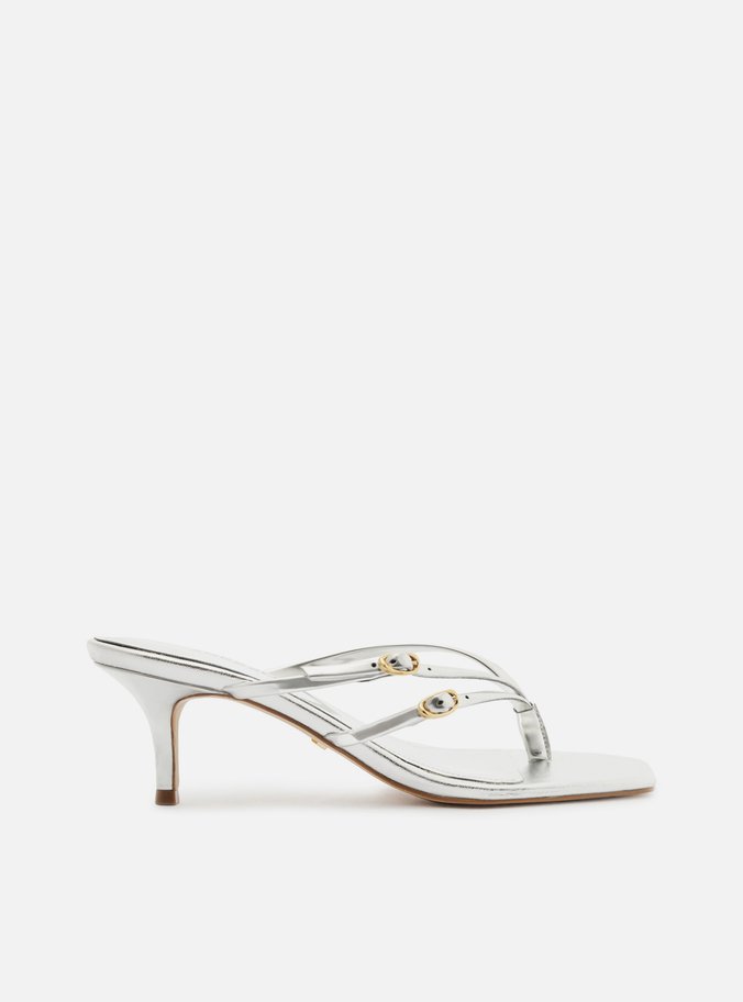 Tamanco Prata Bico Quadrado Flip Flop