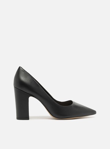 Scarpin Preto Couro Salto Alto Bloco City
