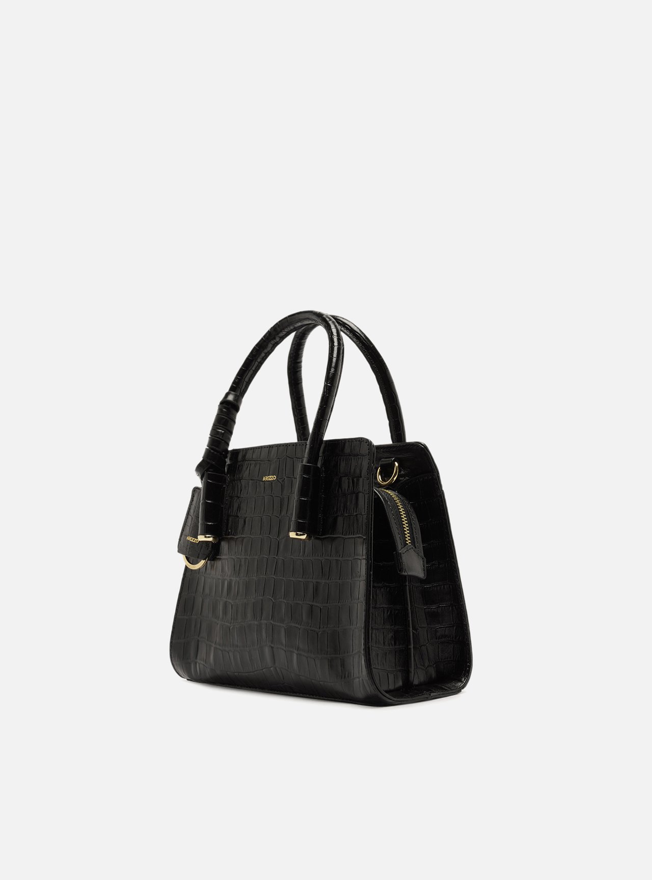 Bolsa Tote Preta Couro Pequena Croco — foto 2