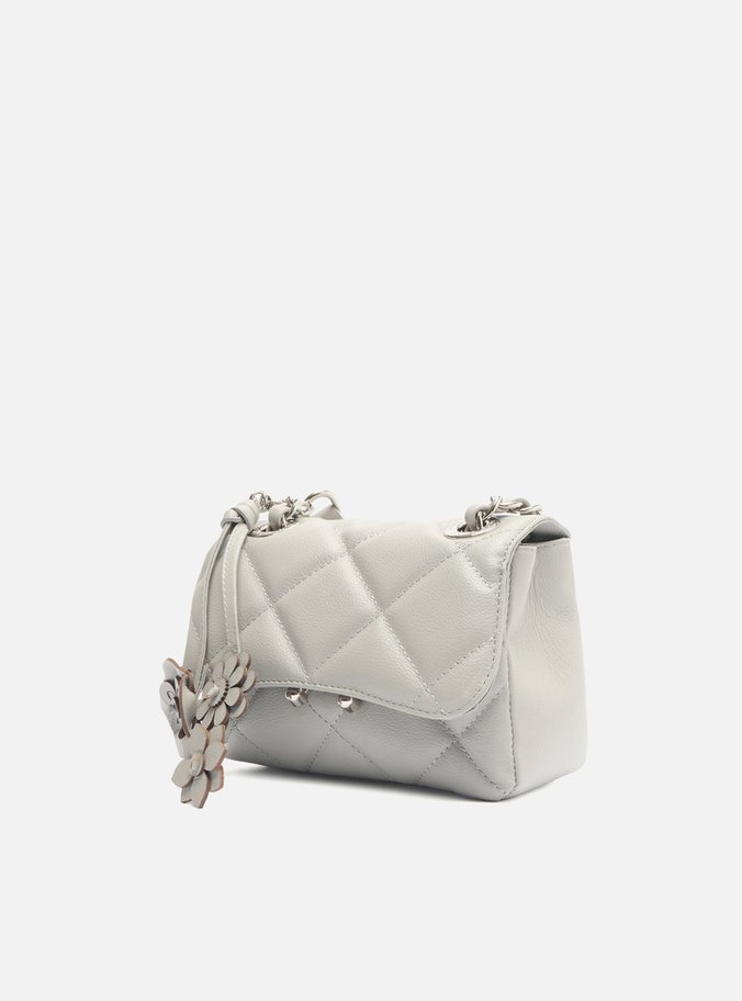 Bolsa Tiracolo Cinza Couro Mizz Pequena Flor