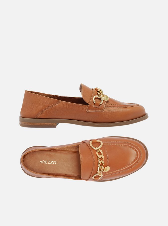 Mocassim Marrom Couro Corrente Pingente