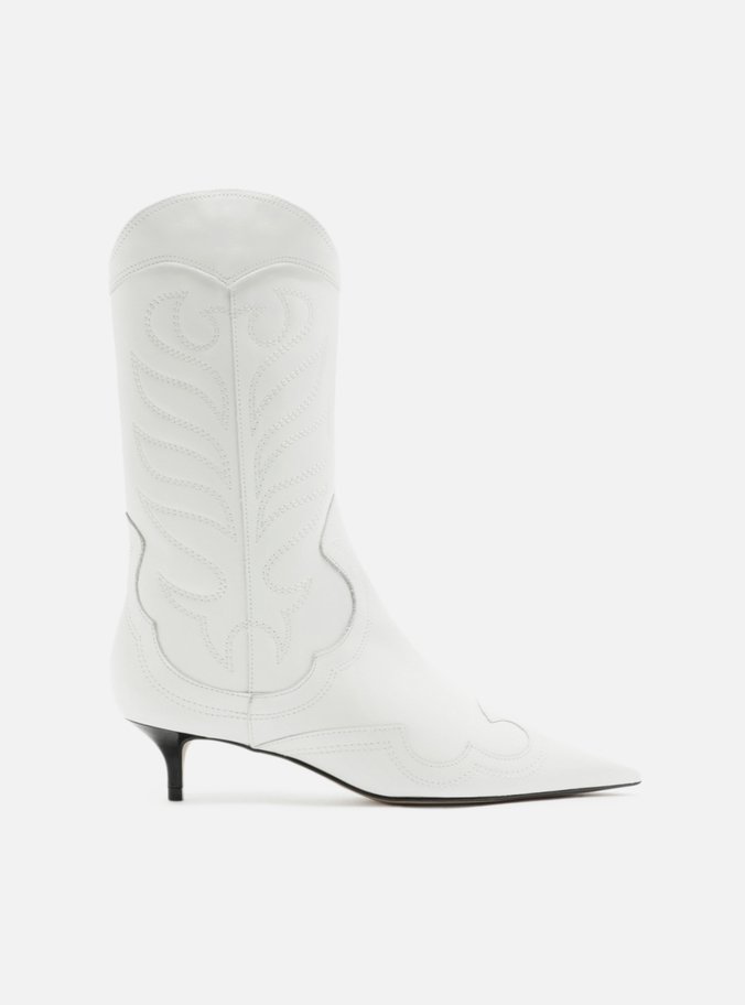 Bota Branca Couro Cano Médio Salto Fino Western