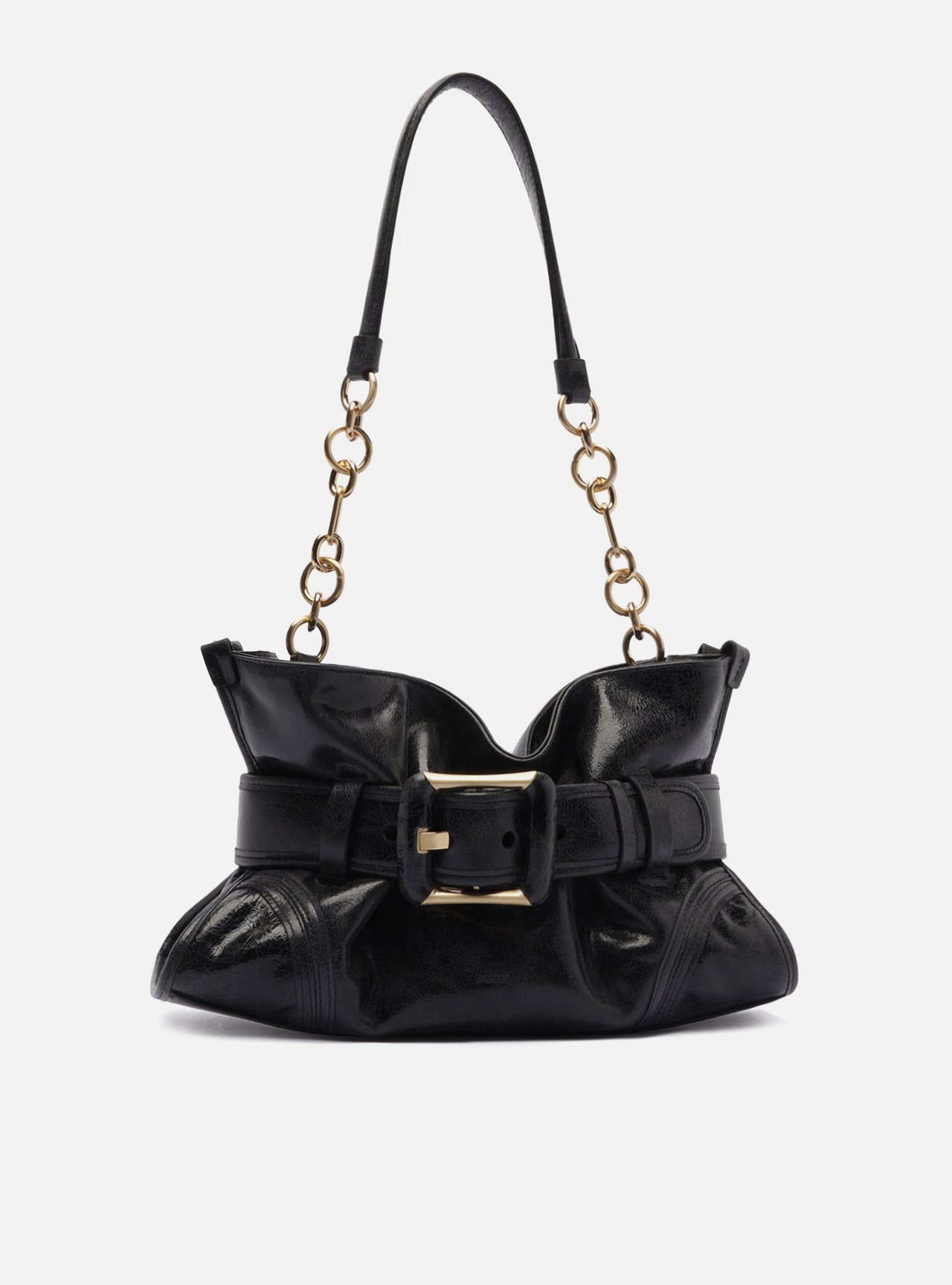 Bolsa Shoulder Preto Couro Grande Maxi Fivela — foto 1