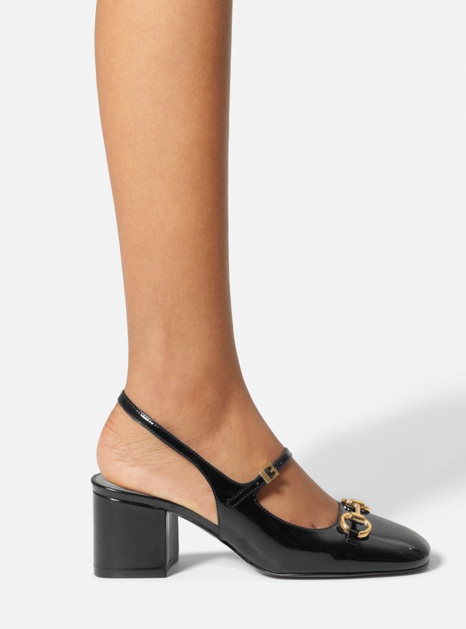 Sapato Boneca Preto Verniz Bloco Slingback
