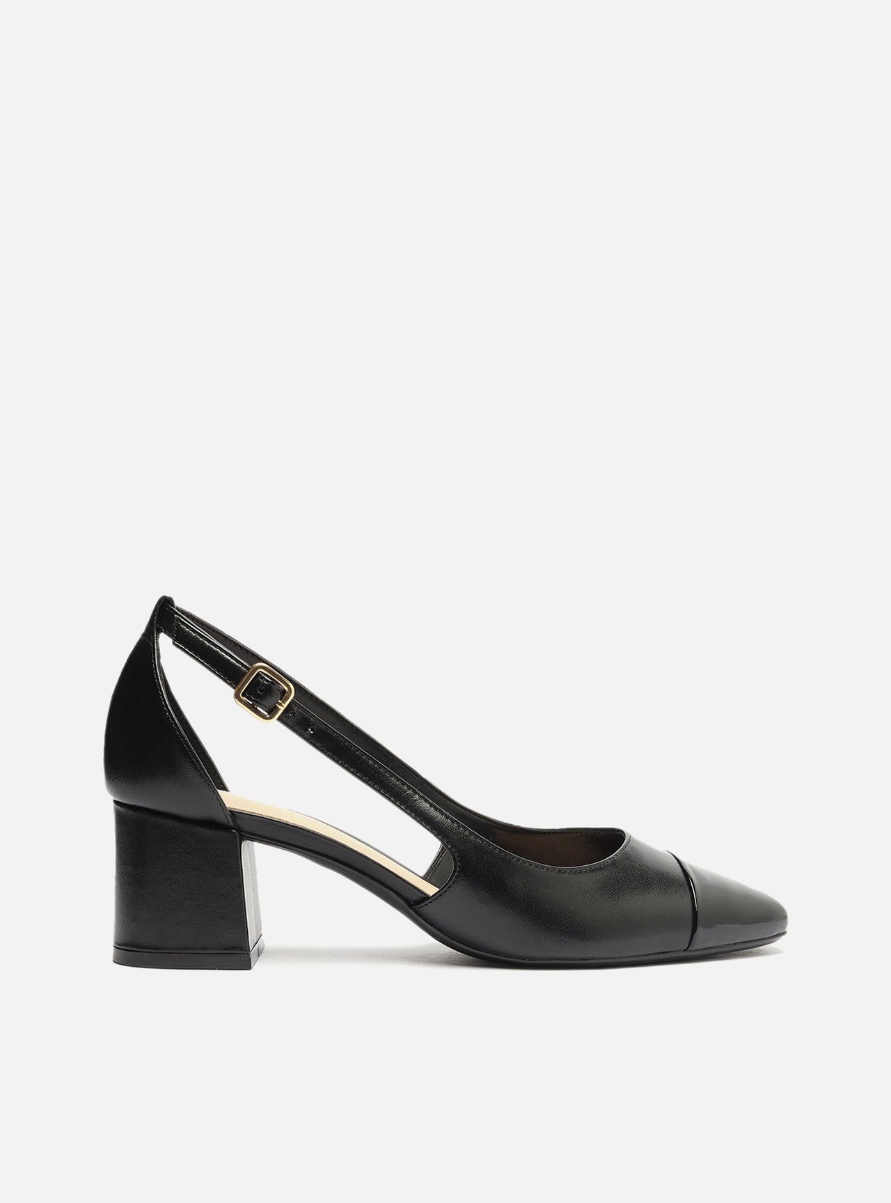 Scarpin Preto Couro Aberto Cap Toe Verniz — foto 1
