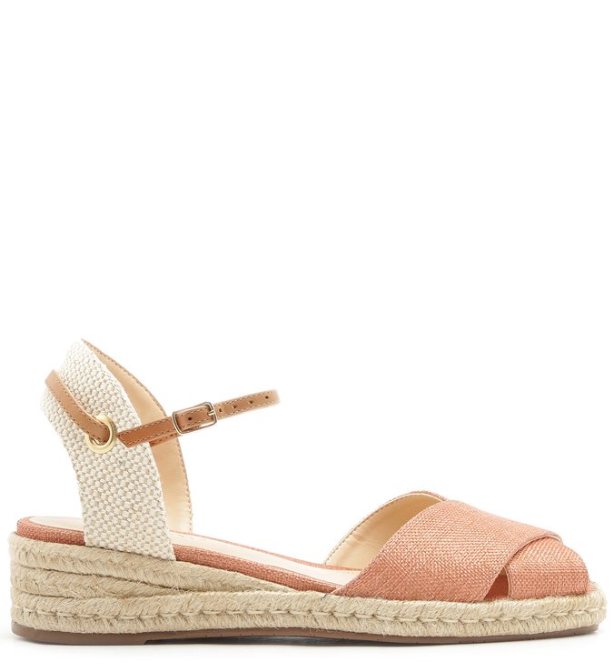 Espadrille Linho Salto Baixo Mandarine e Natural Wood