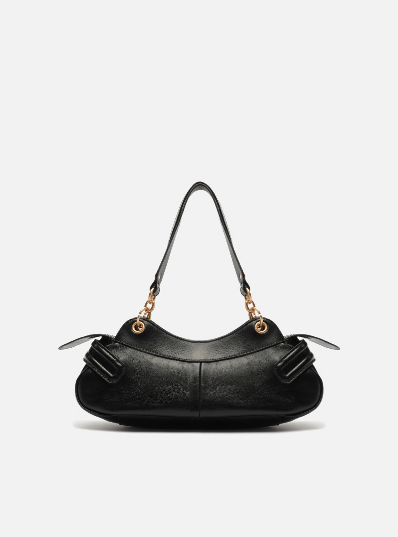 Bolsa Shoulder Preta Couro Média Ilhós — foto 3