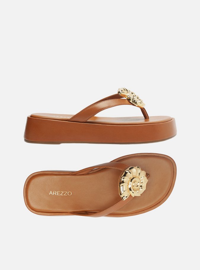 Tamanco Marrom Couro Flatform Metal Concha