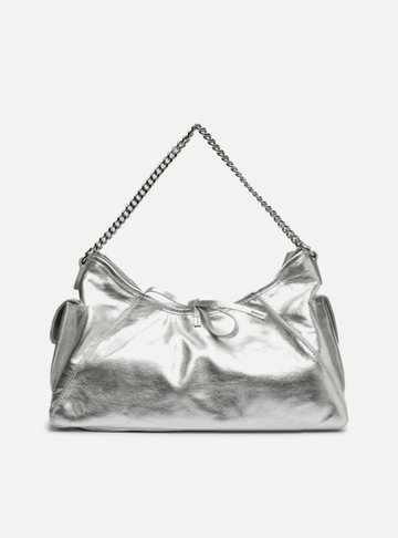 Bolsa Tiracolo Prateada Couro Pequena Laço