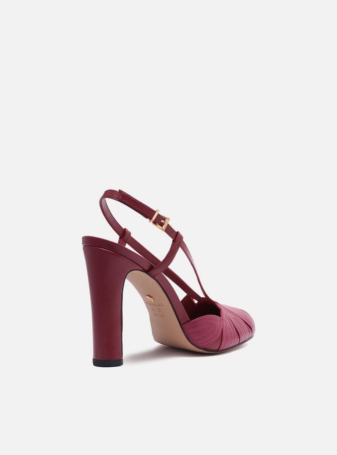 Scarpin Rosa Couro Salto Médio Folhas