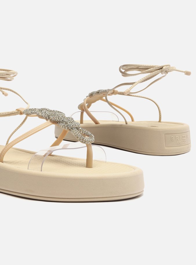 Sandália Rasteira Off-White Amarração Strass Brizza
